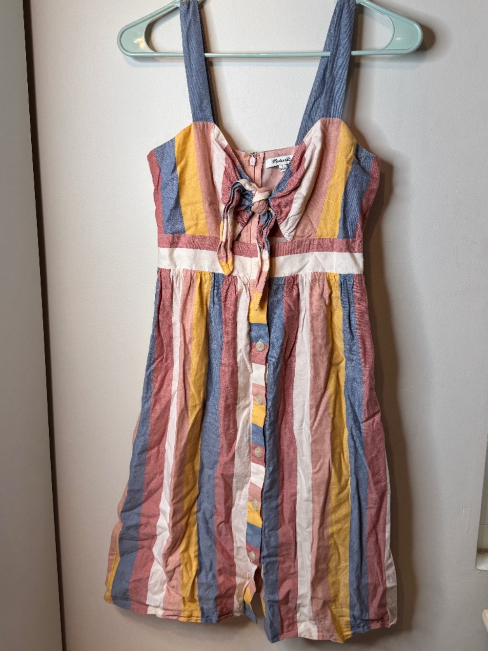 Love is in the Air this Spring in this Madewell Striped Tie-top Dress, Size 0